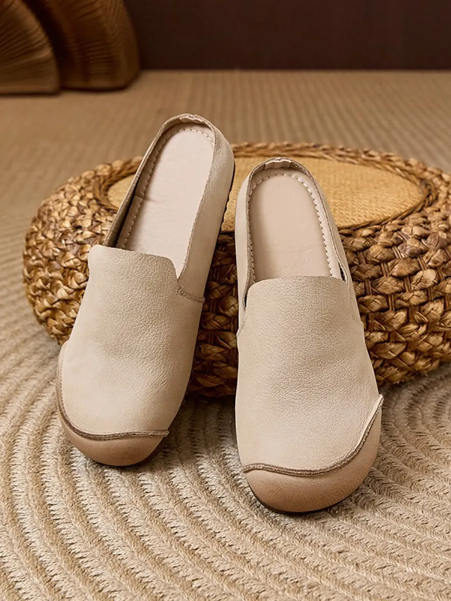 Summer Soft Leather Spliced Flat Slippers