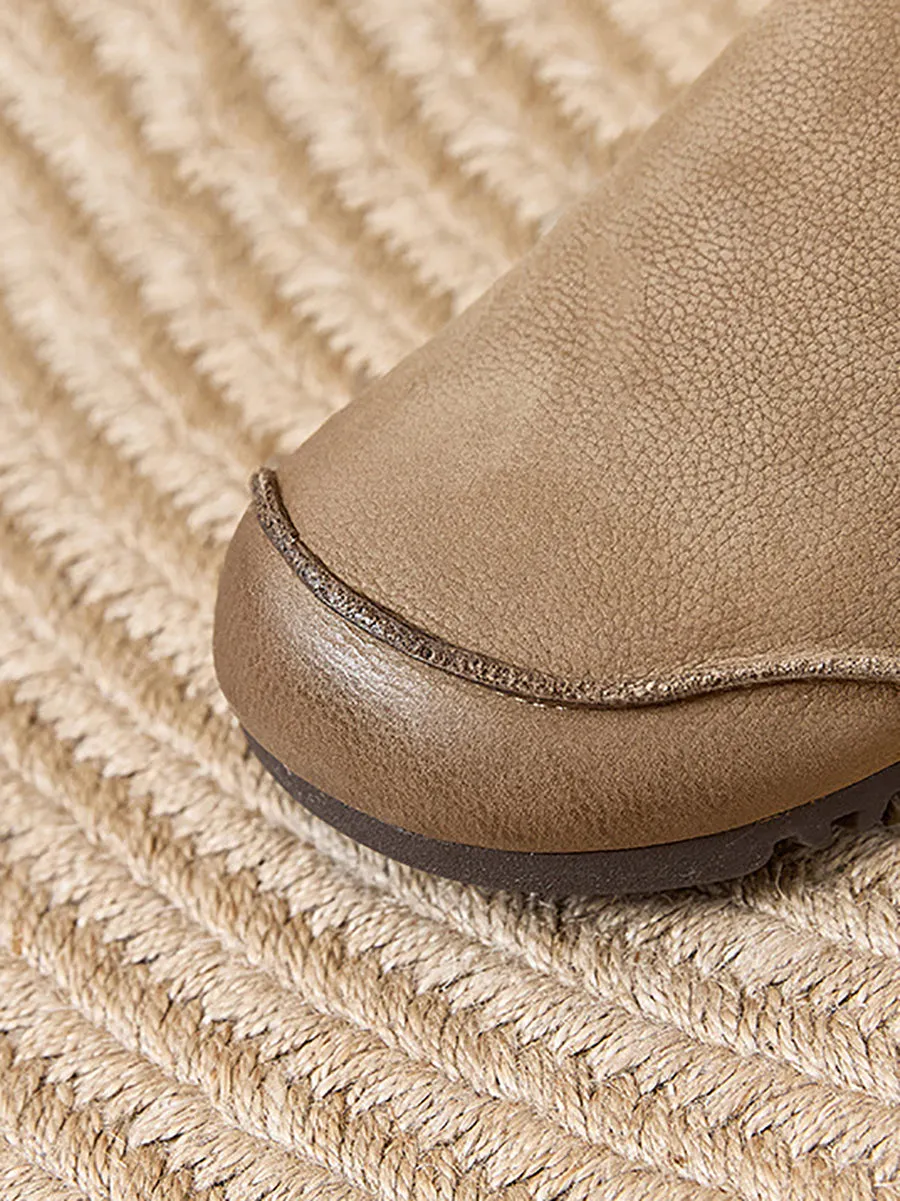 Summer Soft Leather Spliced Flat Slippers