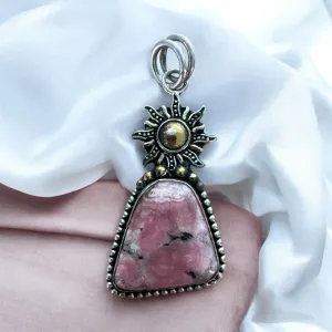SUN Rhodochrosite Solid 925 Sterling Silver Pendant