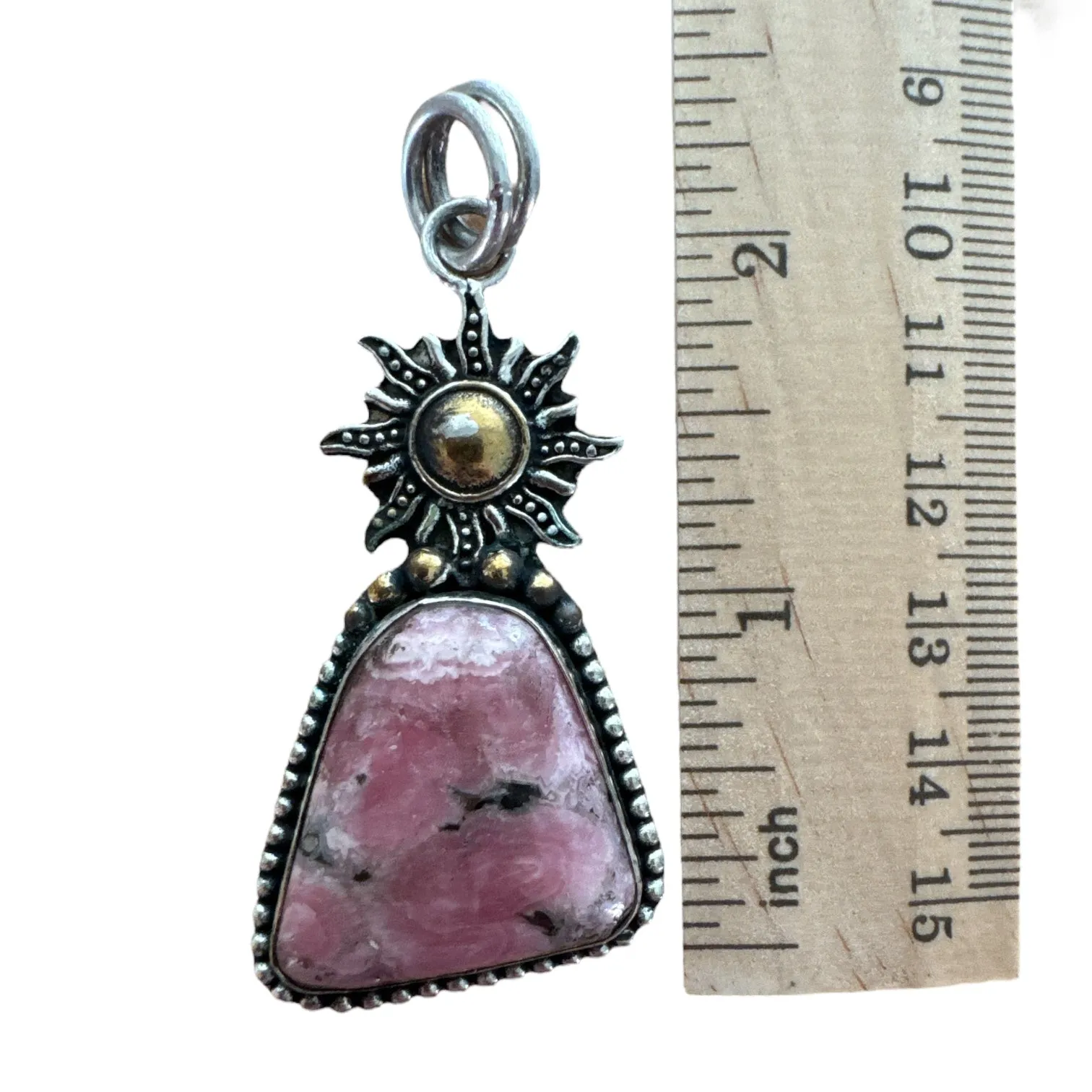 SUN Rhodochrosite Solid 925 Sterling Silver Pendant