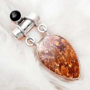 Sutured Ammonite & Onyx Solid 925 Sterling Silver Pendant