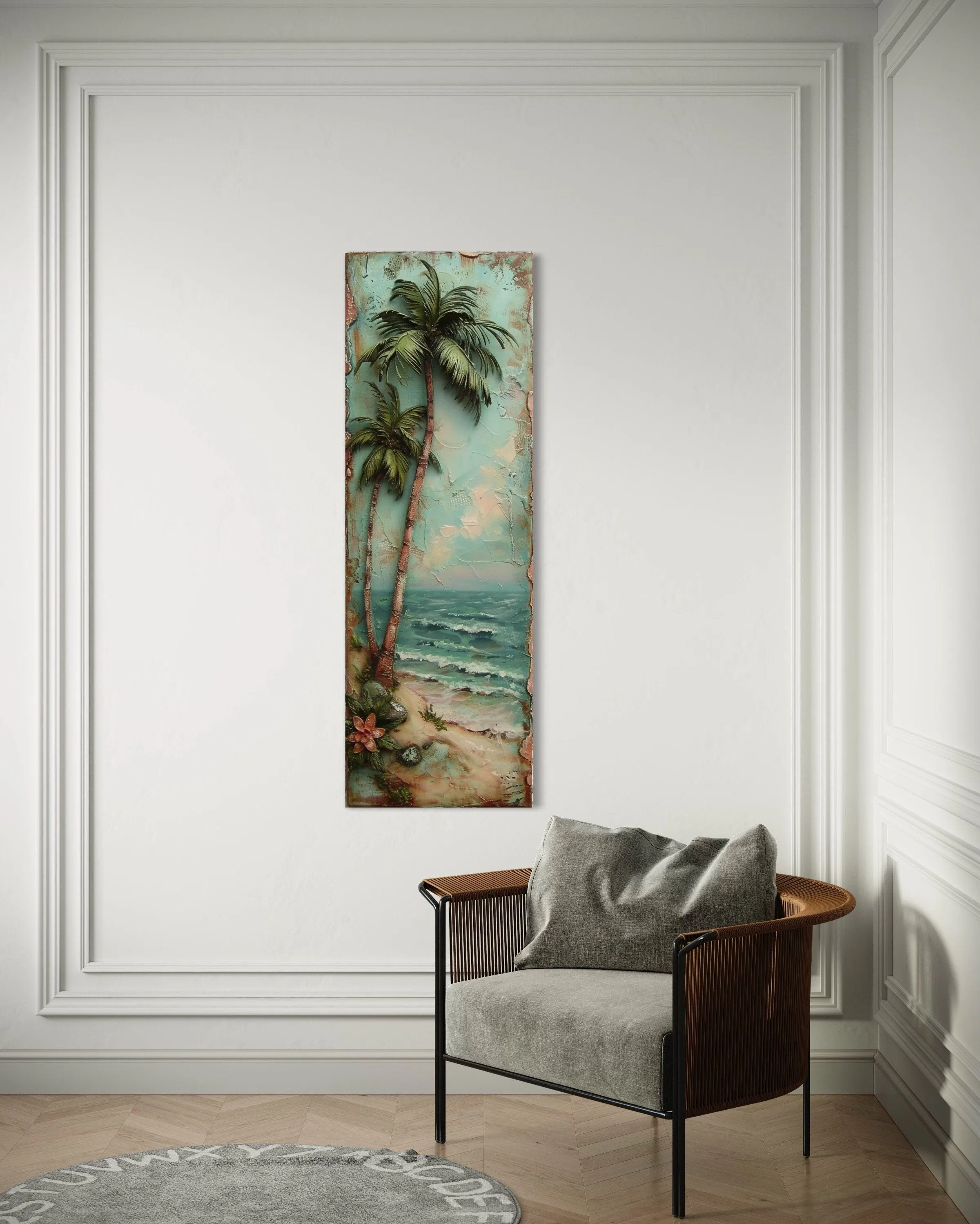 Tall Narrow Vertical Tropical  Vintage Palm Tree Canvas Wall Art