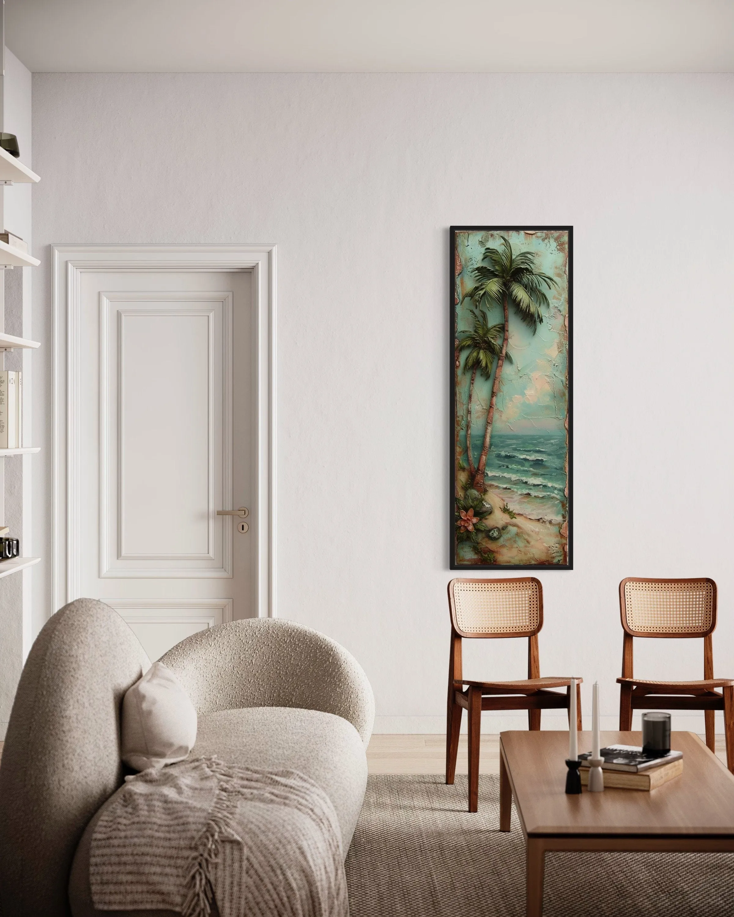 Tall Narrow Vertical Tropical  Vintage Palm Tree Canvas Wall Art