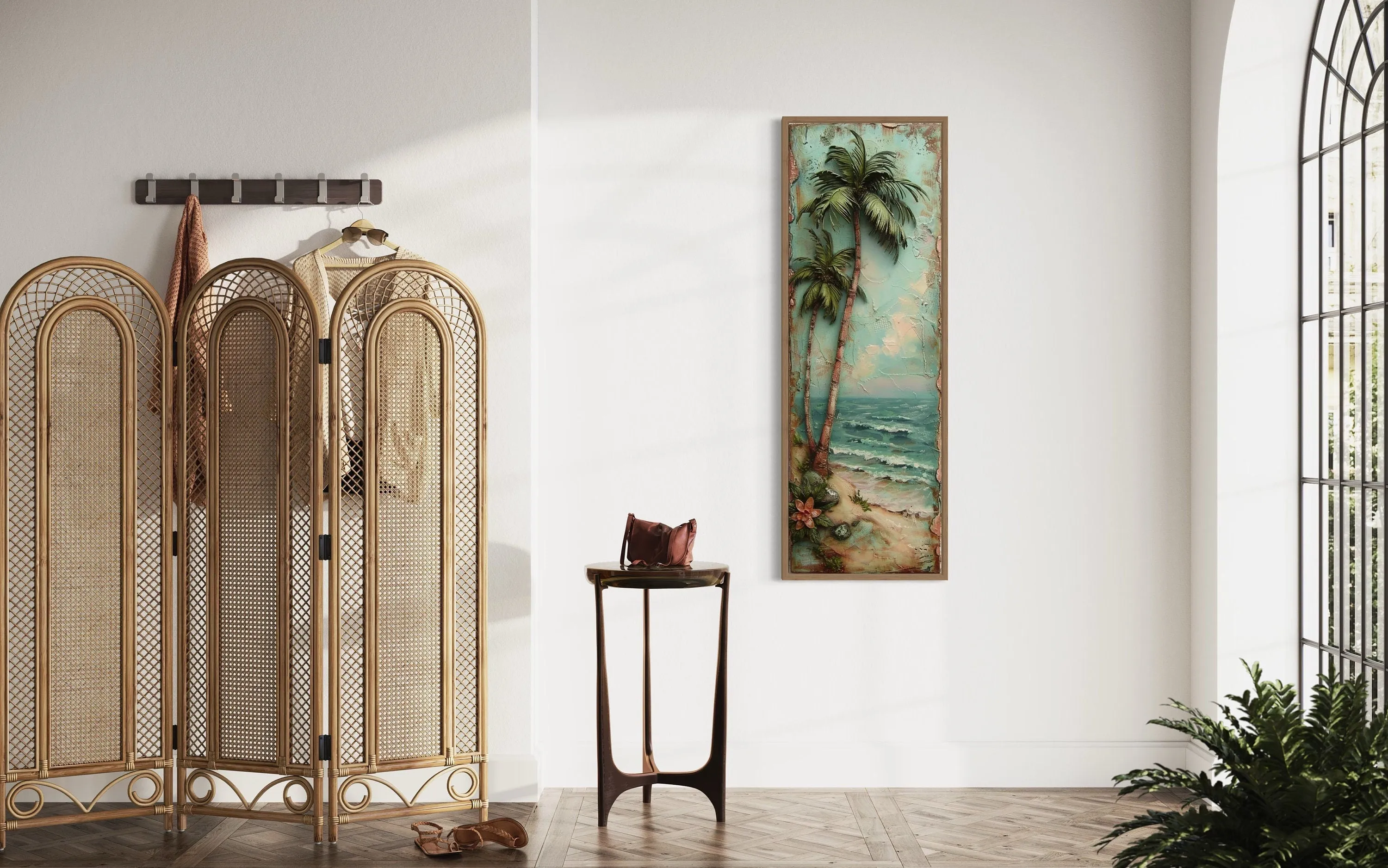 Tall Narrow Vertical Tropical  Vintage Palm Tree Canvas Wall Art
