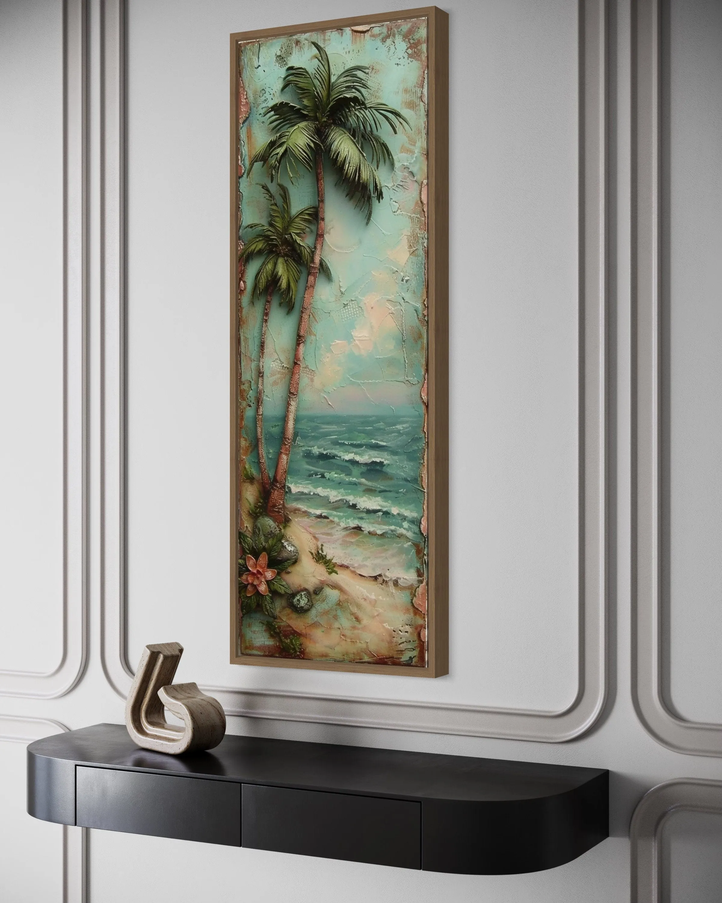 Tall Narrow Vertical Tropical  Vintage Palm Tree Canvas Wall Art