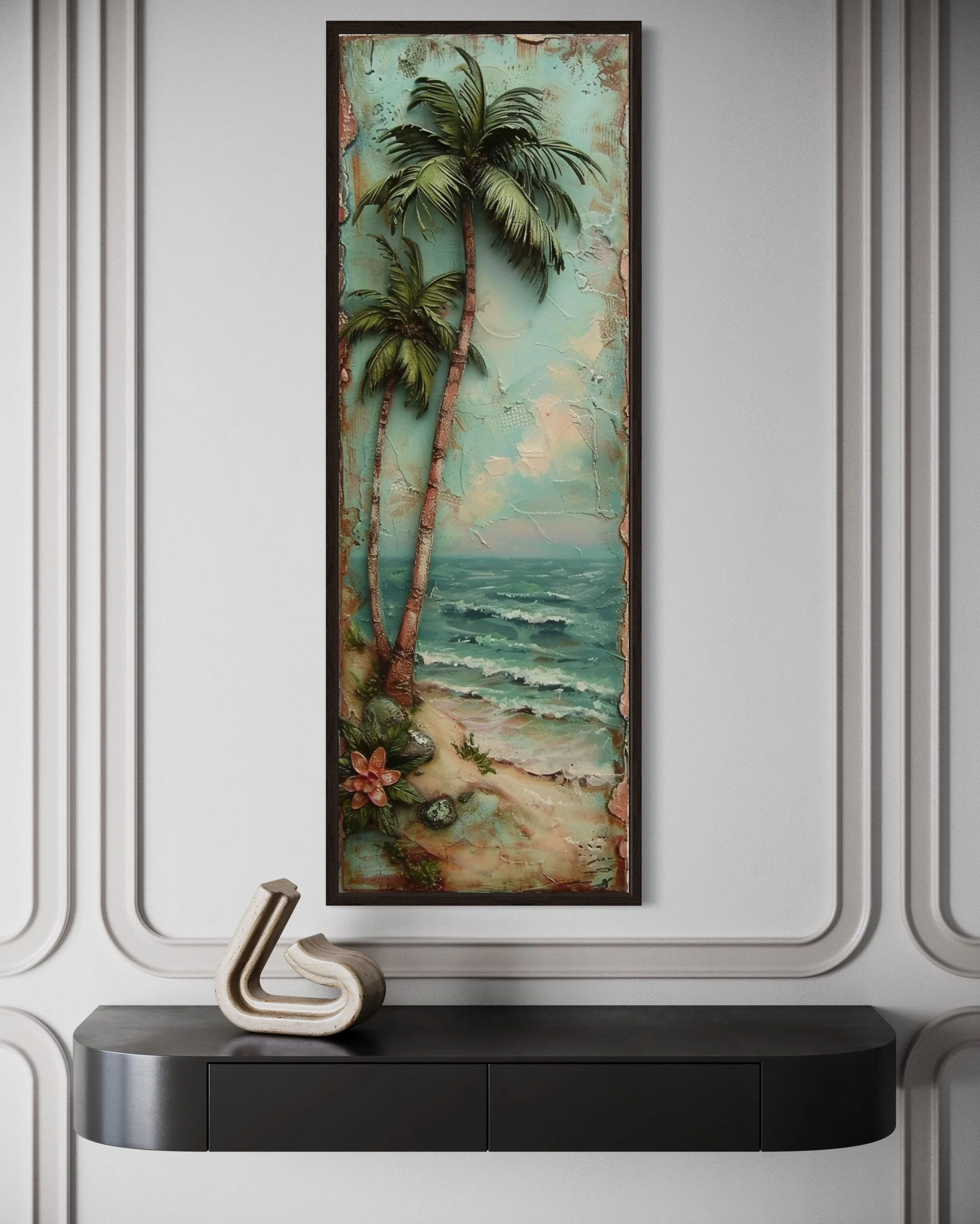 Tall Narrow Vertical Tropical  Vintage Palm Tree Canvas Wall Art