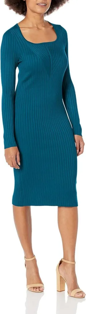 Taylor Dresses Women's Taylor Ribbed Sweater Dress 6711M Prussian Blue M