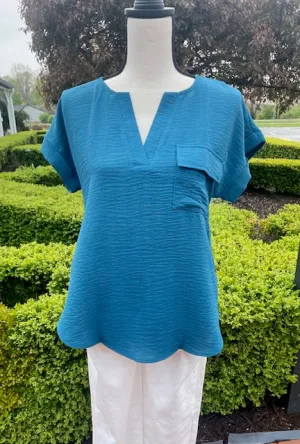 Teal V-Neck w/ Button Back