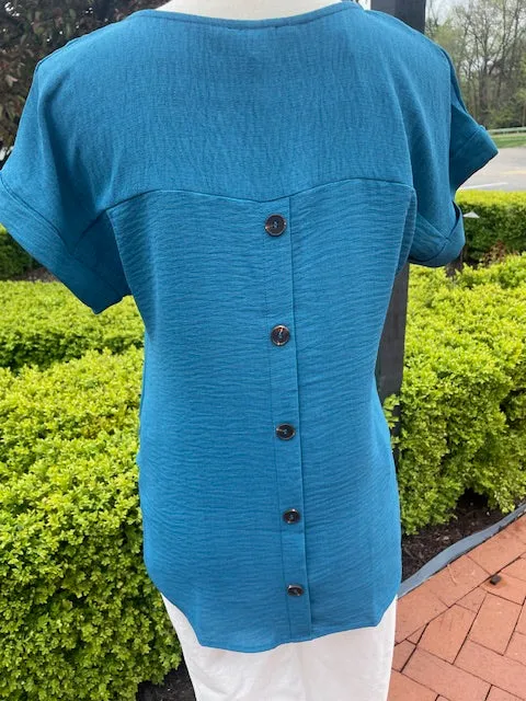 Teal V-Neck w/ Button Back