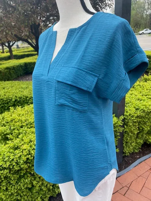 Teal V-Neck w/ Button Back