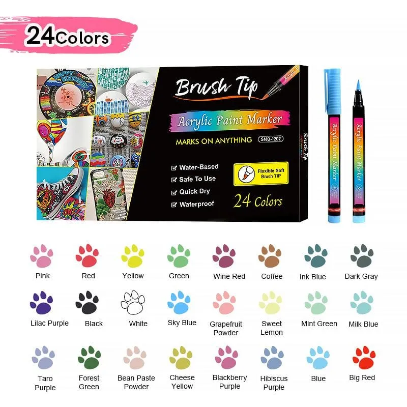 The Art Journey Brush Tip 24 Color Acrylic Paint Marker ART017