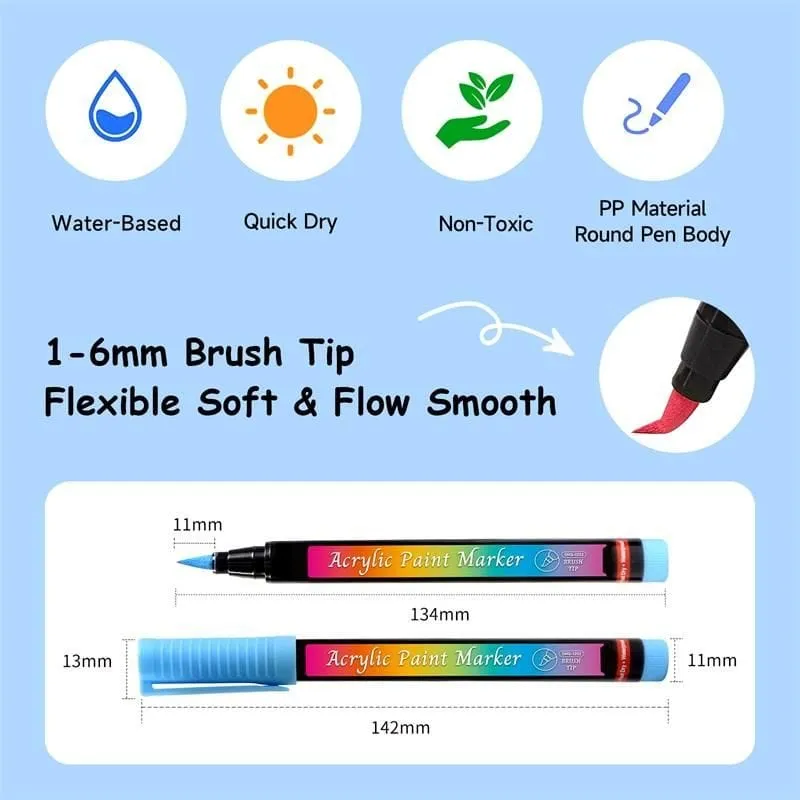 The Art Journey Brush Tip 24 Color Acrylic Paint Marker ART017
