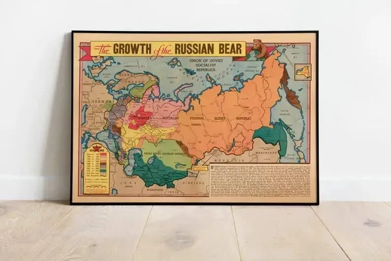 The Growth of Russian Bear Vintage Soviets Propaganda Poster