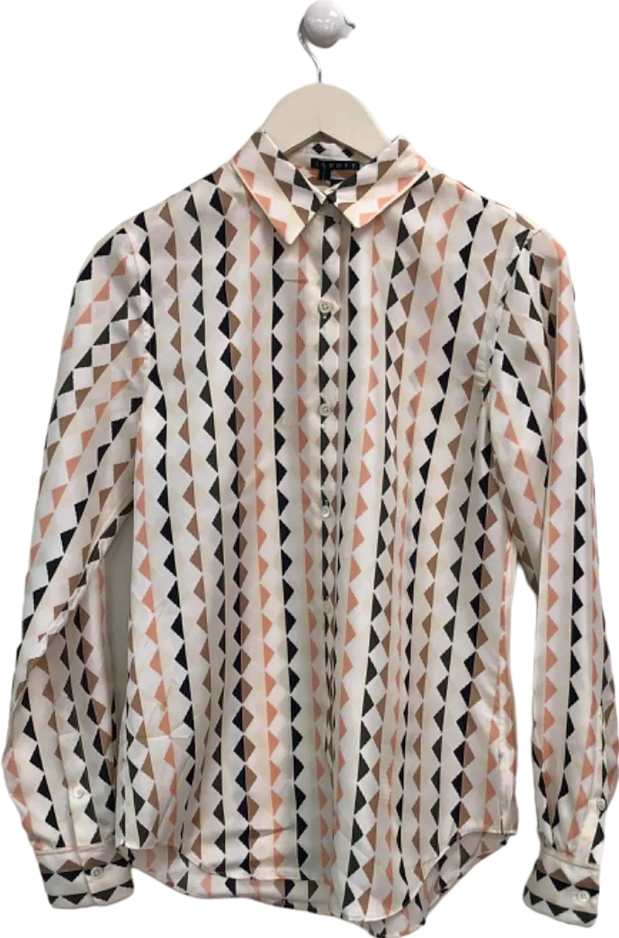 Theory Multi-Coloured Geometric Print Silk Blouse UK XS