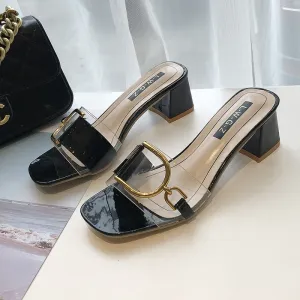Thick Heel High Heel Slippers Women Flip Flops Women Transparent Slippers