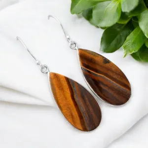Tigers Eye Solid 925 Sterling Silver Earrings