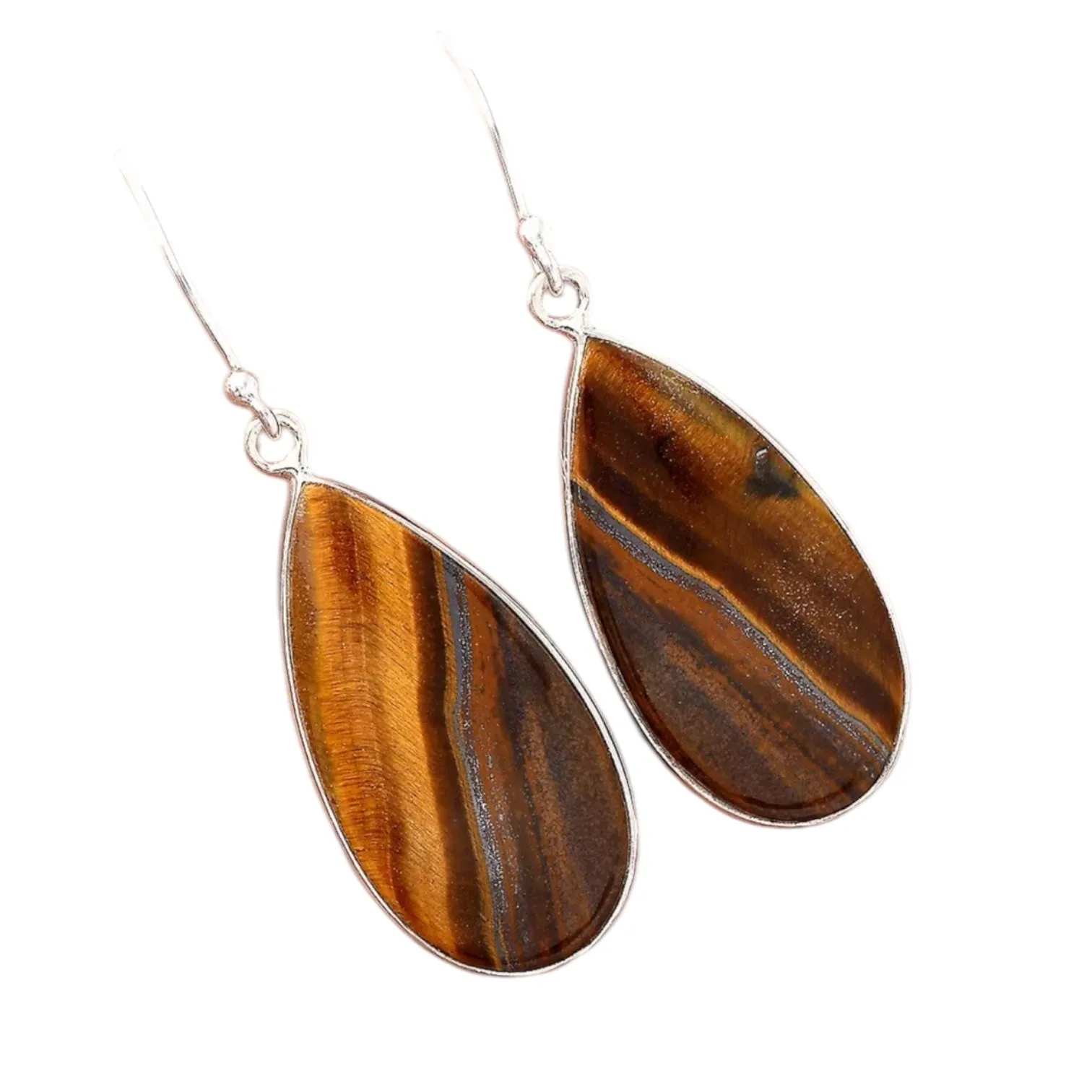 Tigers Eye Solid 925 Sterling Silver Earrings