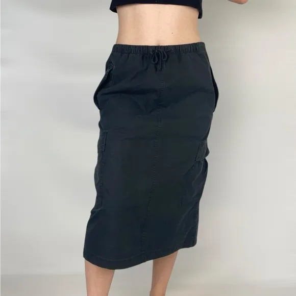 TNA ARITZIA Cargo MIDI Drawstring Skirt Slit Casual Lightweight Embroidered