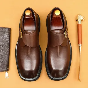 Top Layer Cowhide Men's Leather Shoes Business Casual Leather Shoes Men's Wide Feet Leather Men's Shoes British Retro Platform Buckle Monk Shoes96133
