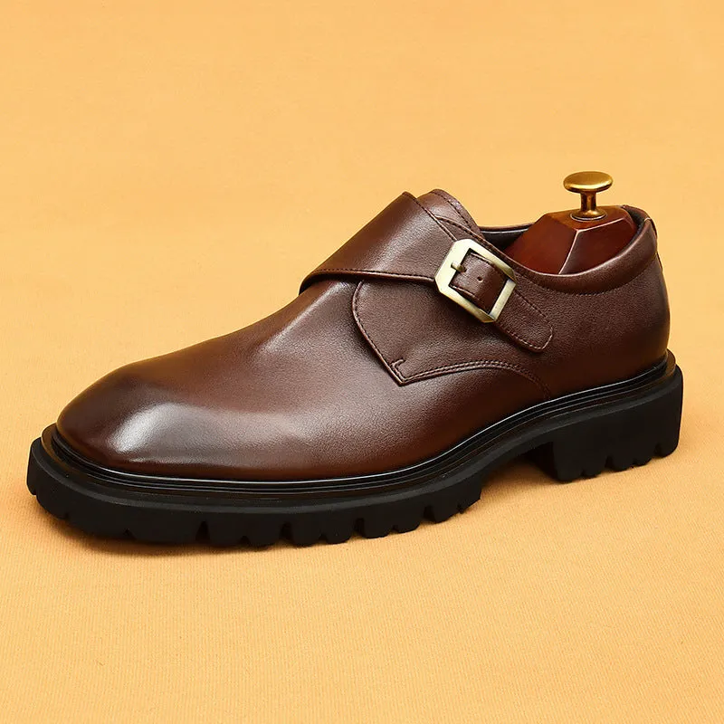 Top Layer Cowhide Men's Leather Shoes Business Casual Leather Shoes Men's Wide Feet Leather Men's Shoes British Retro Platform Buckle Monk Shoes96133