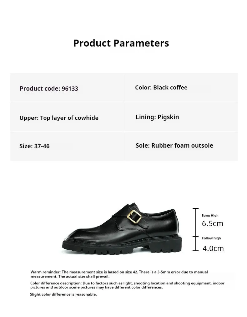 Top Layer Cowhide Men's Leather Shoes Business Casual Leather Shoes Men's Wide Feet Leather Men's Shoes British Retro Platform Buckle Monk Shoes96133