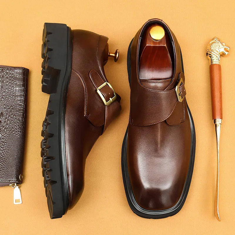 Top Layer Cowhide Men's Leather Shoes Business Casual Leather Shoes Men's Wide Feet Leather Men's Shoes British Retro Platform Buckle Monk Shoes96133