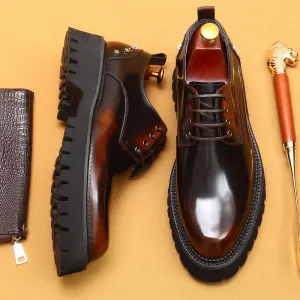 Top Layer Cowhide Men's Leather Shoes Double Layer Platform Height Increasing Shoes Genuine Leather England Style Rivet Business Casual Shoes23671