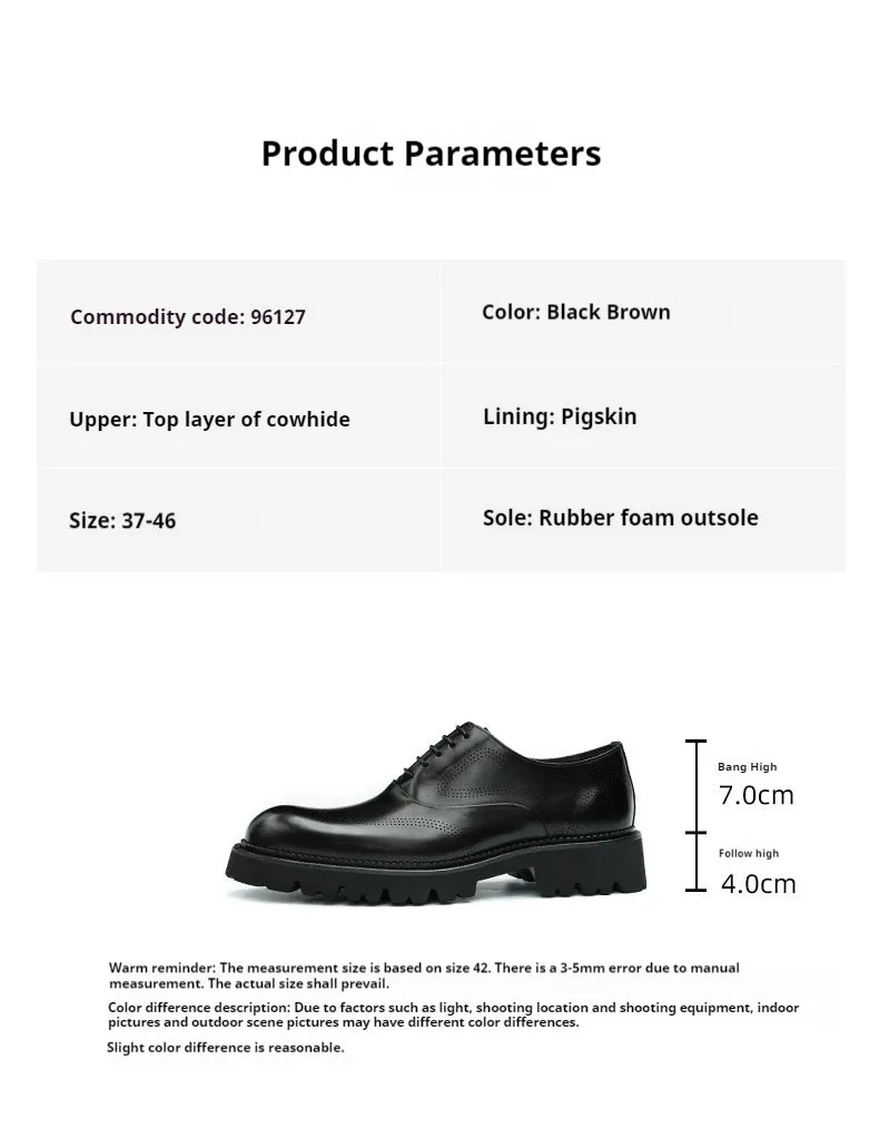 Top Layer Cowhide Men's Leather Shoes Men's Genuine Leather Formal Leather Shoes Business Casual Platform Increased by Brogue Wedding Shoes96127