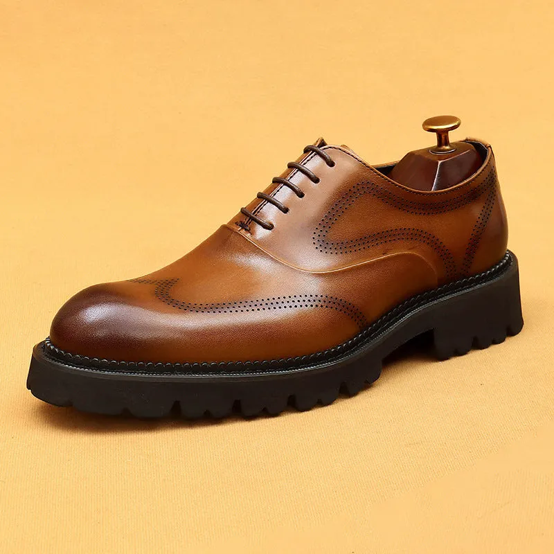 Top Layer Cowhide Men's Leather Shoes Men's Genuine Leather Formal Leather Shoes Business Casual Platform Increased by Brogue Wedding Shoes96127