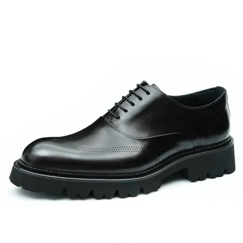 Top Layer Cowhide Men's Leather Shoes Men's Genuine Leather Formal Leather Shoes Business Casual Platform Increased by Brogue Wedding Shoes96127