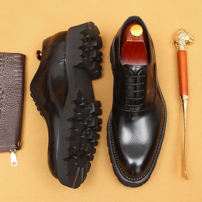 Top Layer Cowhide Men's Leather Shoes Men's Genuine Leather Formal Leather Shoes Business Casual Platform Increased by Brogue Wedding Shoes96127