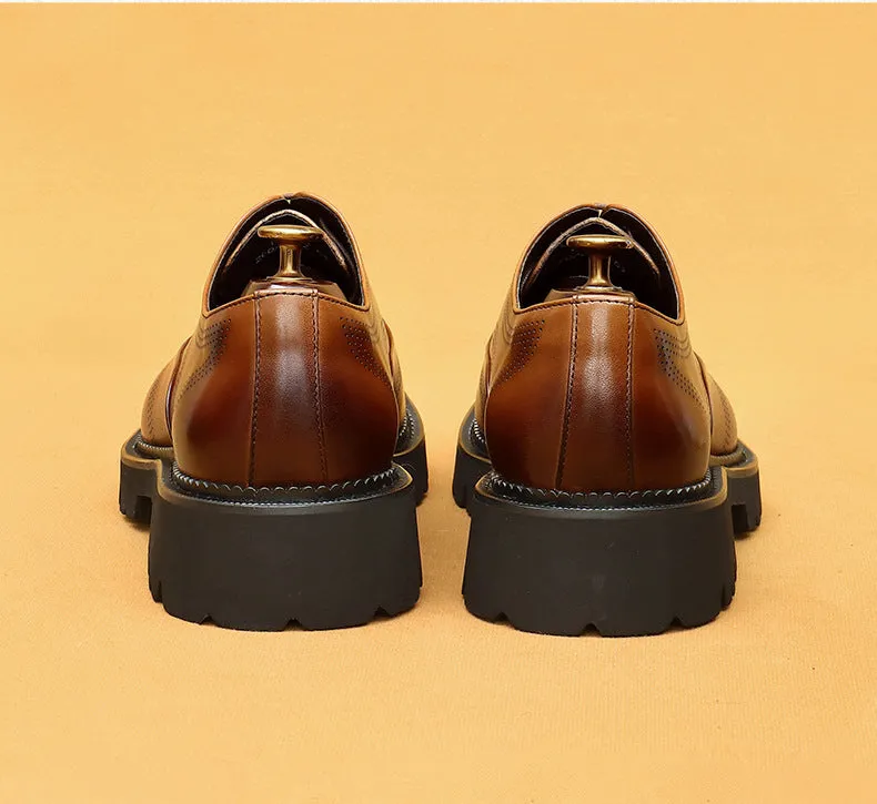 Top Layer Cowhide Men's Leather Shoes Men's Genuine Leather Formal Leather Shoes Business Casual Platform Increased by Brogue Wedding Shoes96127