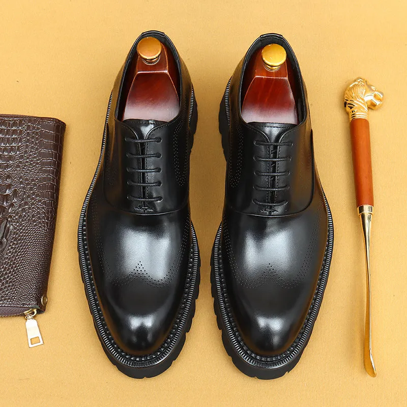 Top Layer Cowhide Men's Leather Shoes Men's Genuine Leather Formal Leather Shoes Business Casual Platform Increased by Brogue Wedding Shoes96127