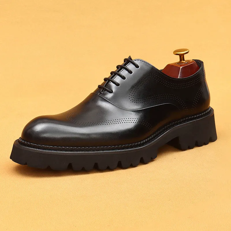 Top Layer Cowhide Men's Leather Shoes Men's Genuine Leather Formal Leather Shoes Business Casual Platform Increased by Brogue Wedding Shoes96127
