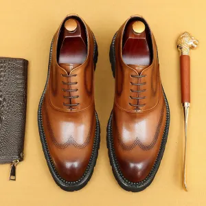 Top Layer Cowhide Men's Leather Shoes Men's Genuine Leather Formal Leather Shoes Business Casual Platform Increased by Brogue Wedding Shoes96127