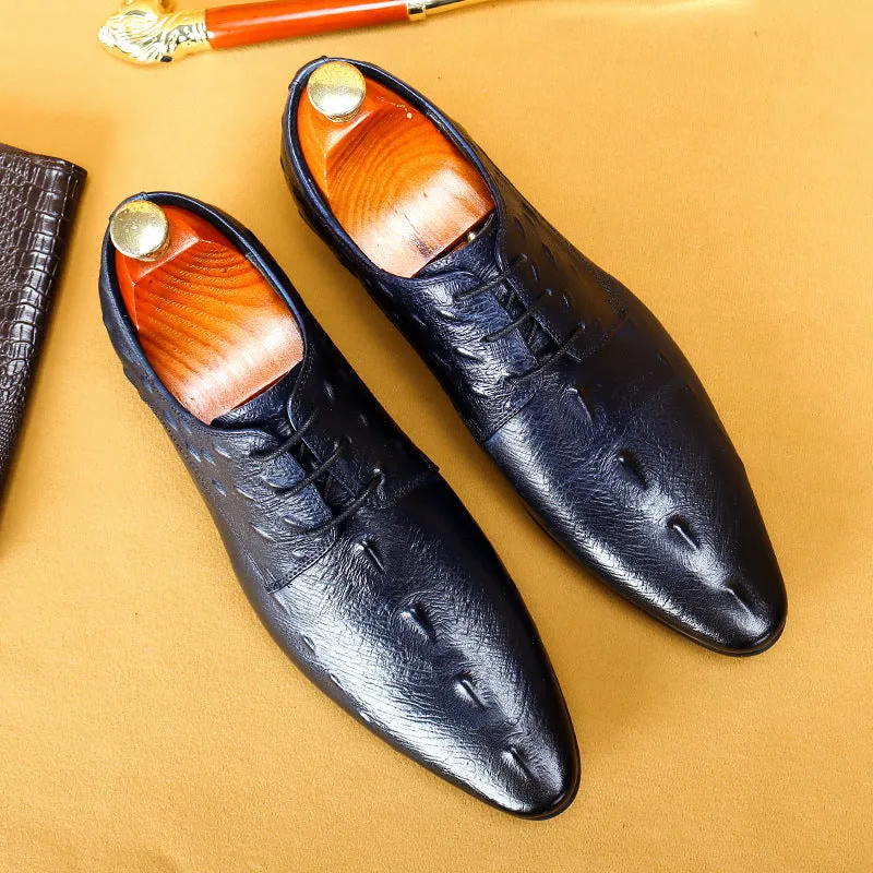 Top Layer Cowhide Men's Leather Shoes Men's Leather Shoes Leather Lace-up Business Formal Wear Pointed Crocodile Pattern Men's Shoes Business Casual Shoes25850