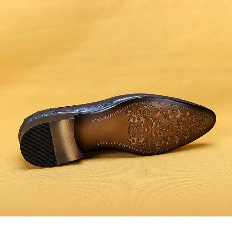 Top Layer Cowhide Men's Leather Shoes Men's Leather Shoes Leather Lace-up Business Formal Wear Pointed Crocodile Pattern Men's Shoes Business Casual Shoes25850