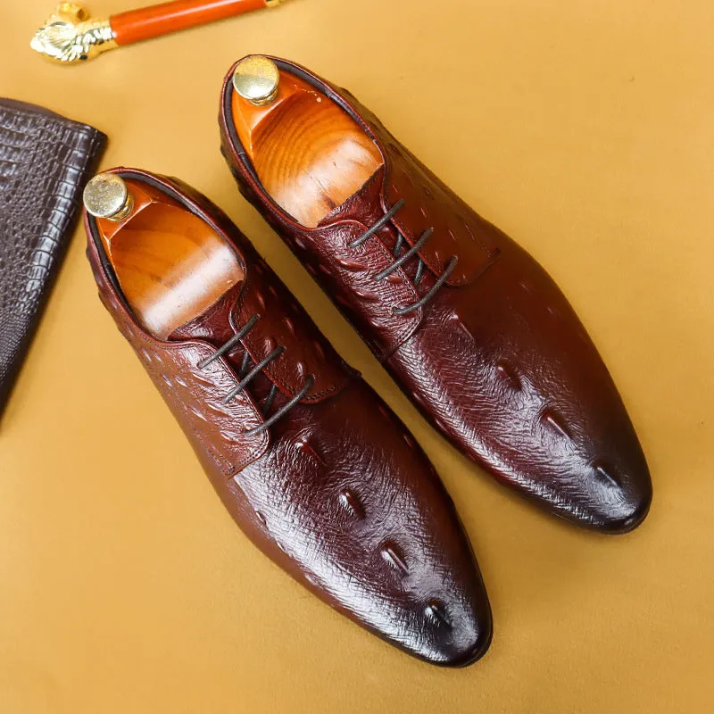 Top Layer Cowhide Men's Leather Shoes Men's Leather Shoes Leather Lace-up Business Formal Wear Pointed Crocodile Pattern Men's Shoes Business Casual Shoes25850