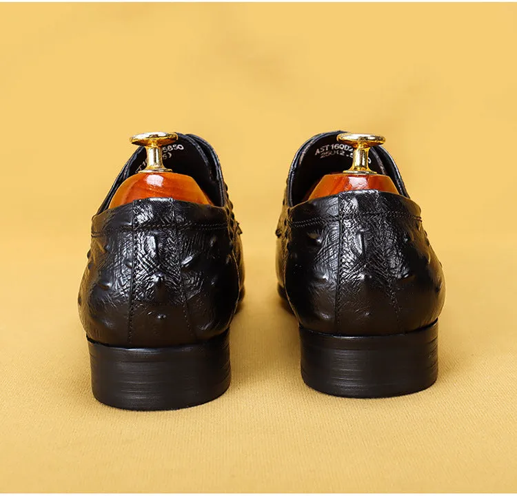 Top Layer Cowhide Men's Leather Shoes Men's Leather Shoes Leather Lace-up Business Formal Wear Pointed Crocodile Pattern Men's Shoes Business Casual Shoes25850