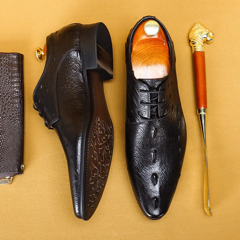 Top Layer Cowhide Men's Leather Shoes Men's Leather Shoes Leather Lace-up Business Formal Wear Pointed Crocodile Pattern Men's Shoes Business Casual Shoes25850