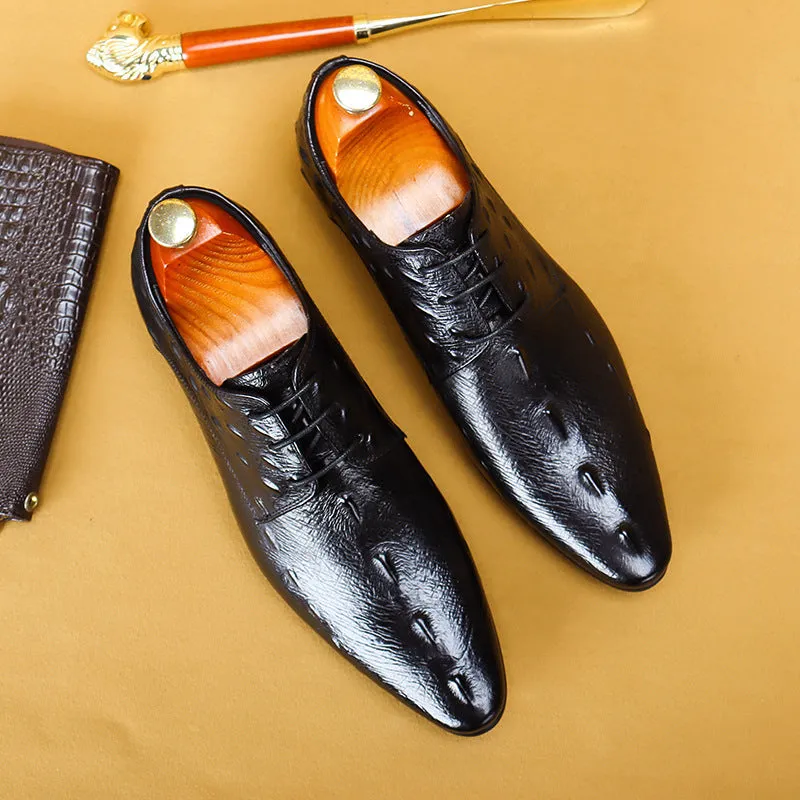 Top Layer Cowhide Men's Leather Shoes Men's Leather Shoes Leather Lace-up Business Formal Wear Pointed Crocodile Pattern Men's Shoes Business Casual Shoes25850