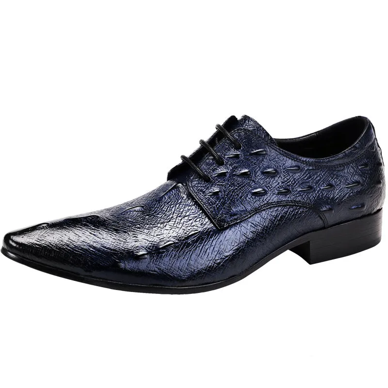 Top Layer Cowhide Men's Leather Shoes Men's Leather Shoes Leather Lace-up Business Formal Wear Pointed Crocodile Pattern Men's Shoes Business Casual Shoes25850