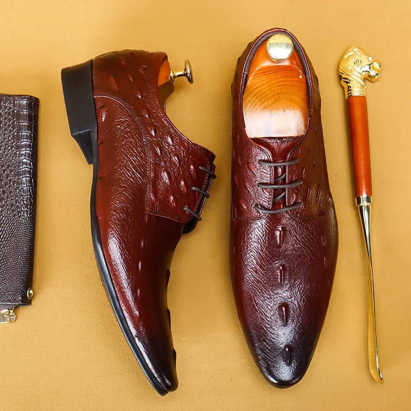 Top Layer Cowhide Men's Leather Shoes Men's Leather Shoes Leather Lace-up Business Formal Wear Pointed Crocodile Pattern Men's Shoes Business Casual Shoes25850