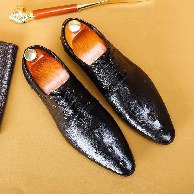 Top Layer Cowhide Men's Leather Shoes Men's Leather Shoes Leather Lace-up Business Formal Wear Pointed Crocodile Pattern Men's Shoes Business Casual Shoes25850