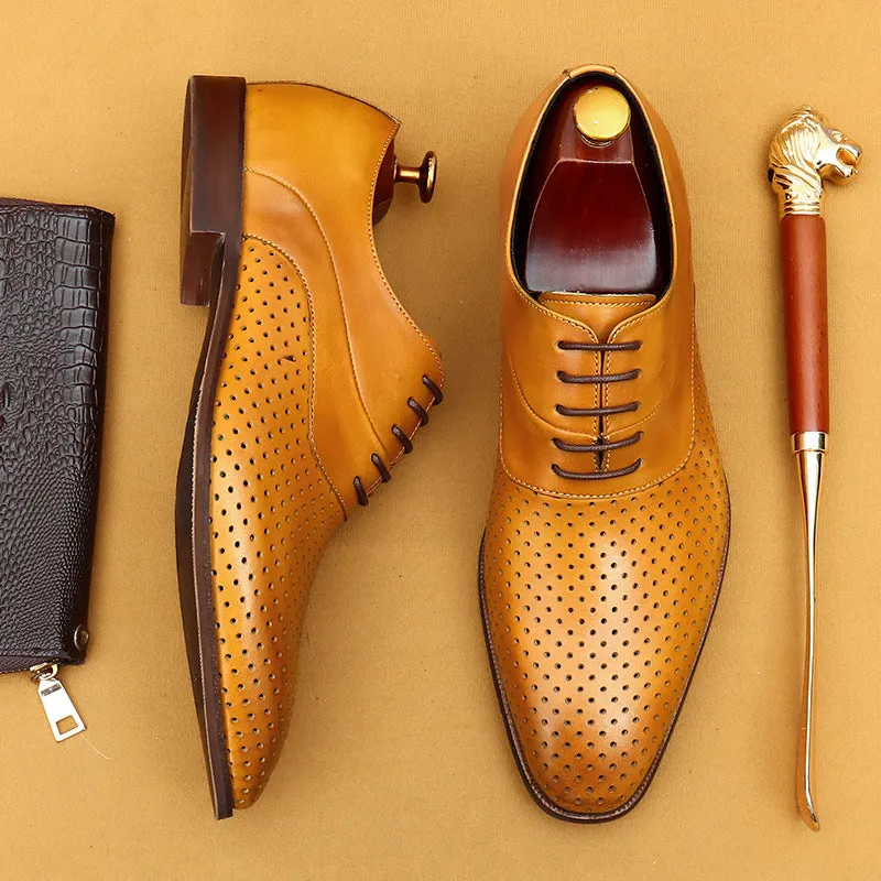 Top Layer Cowhide Men's Leather Shoes Summer Casual Leather Shoes Hollow Men's Shoes Real Cowhide Breathable Business Formal Wear Leather Sandals68898