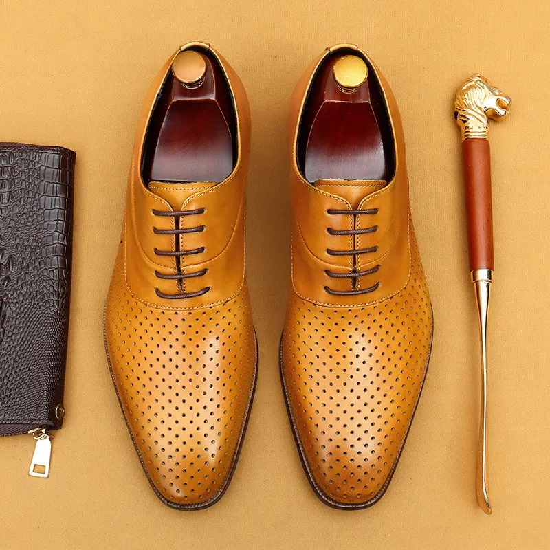 Top Layer Cowhide Men's Leather Shoes Summer Casual Leather Shoes Hollow Men's Shoes Real Cowhide Breathable Business Formal Wear Leather Sandals68898