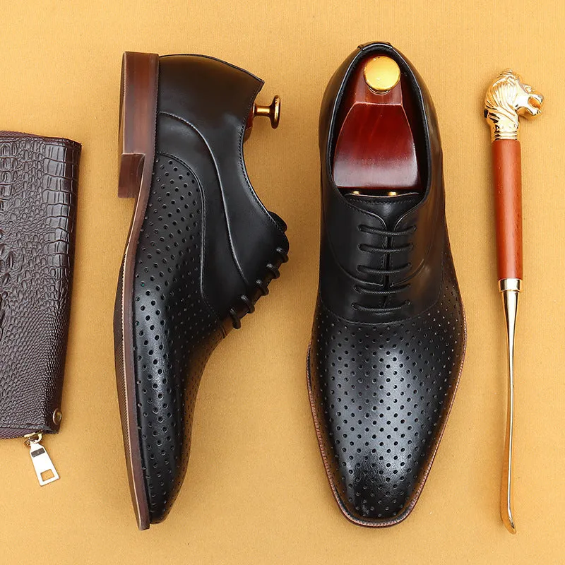 Top Layer Cowhide Men's Leather Shoes Summer Casual Leather Shoes Hollow Men's Shoes Real Cowhide Breathable Business Formal Wear Leather Sandals68898