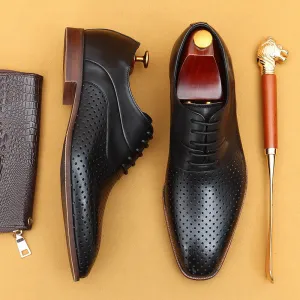 Top Layer Cowhide Men's Leather Shoes Summer Casual Leather Shoes Hollow Men's Shoes Real Cowhide Breathable Business Formal Wear Leather Sandals68898