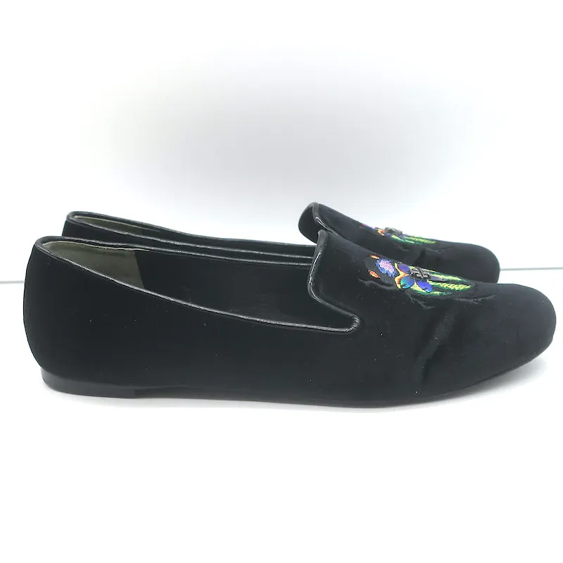 Tory Burch Easton Scarab Smoking Slippers Black Velvet Size 10 Slip-On Flats