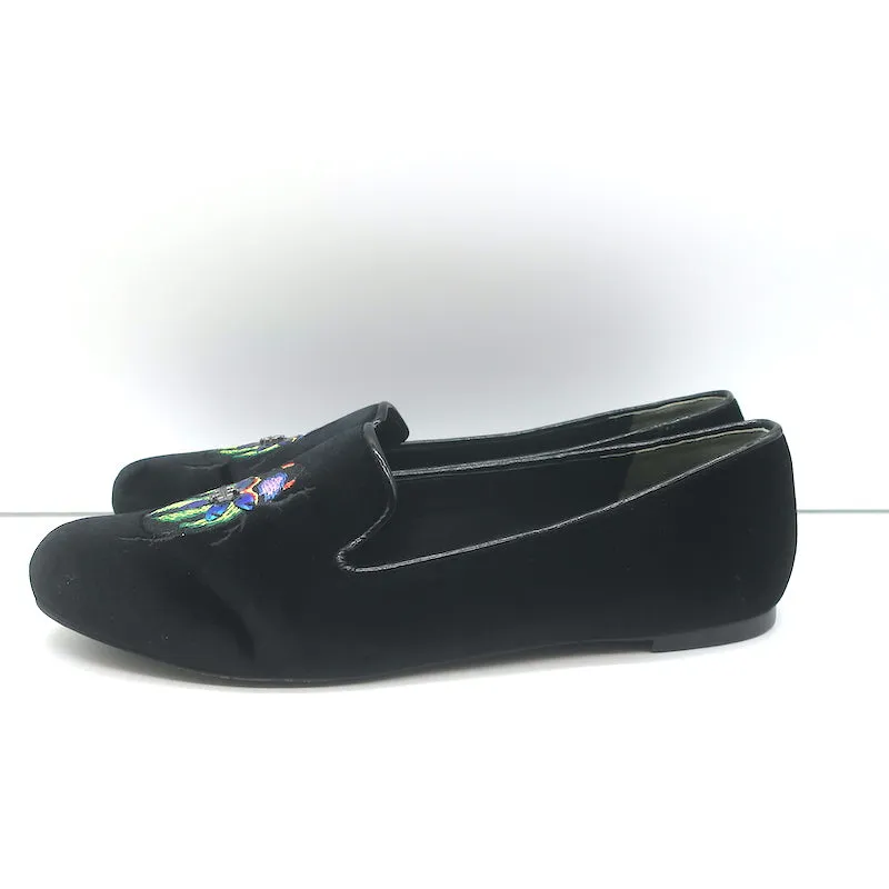 Tory Burch Easton Scarab Smoking Slippers Black Velvet Size 10 Slip-On Flats
